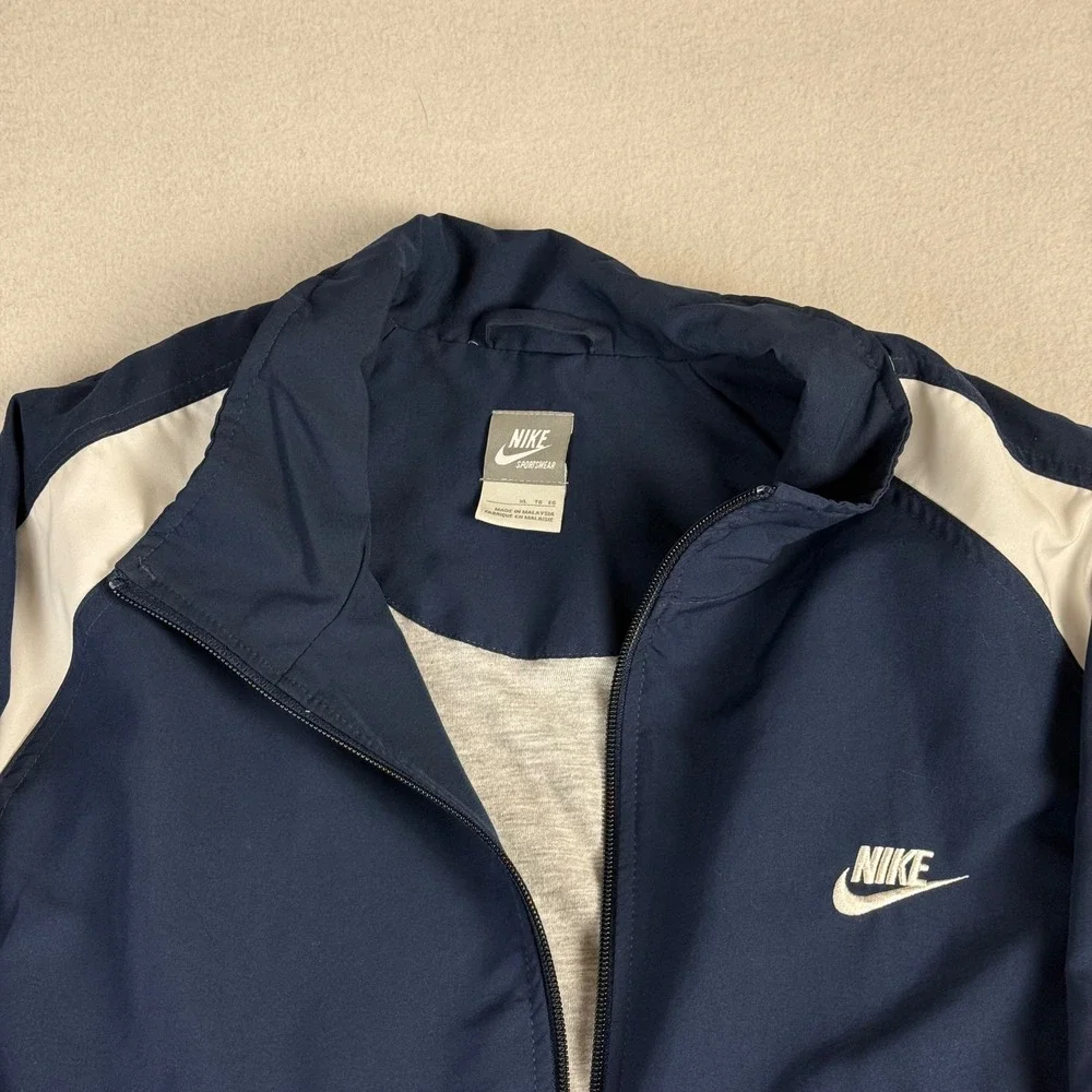Nike Sportswear Mens XL Y2K Windbreaker Navy Blue White Colorblock Track Jacket